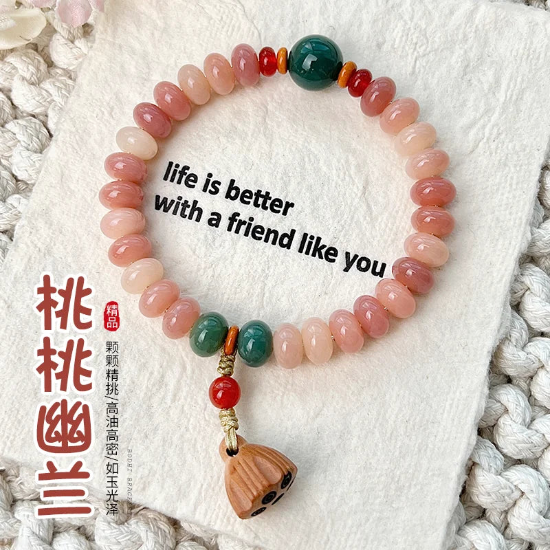 Peach Powder Bodhi Hand String Pink Bodhi Bracelet Genuine Chinese Style Prayer Beads Versatile Jewelry for Students and Women