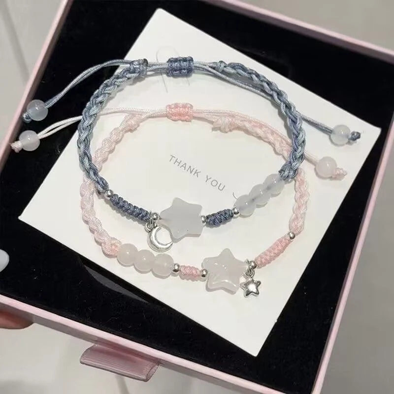 2Pcs Chinese Style Star Braided Bracelets For Women Men Exquisite Handmade Charm Couple Bracelets Jewelry Accessories Gifts